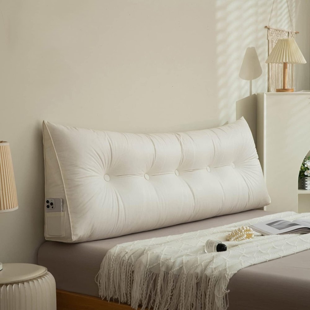 Queen Size Wedge Pillow Bed Rest Reading Pillow, Wedge Cushion Headboard Reading Pillow, Solid Sofa Mattress Wipeable Technical Cloth Cover Bed Backrest (Color : White, Size : 23.6"/60cm)