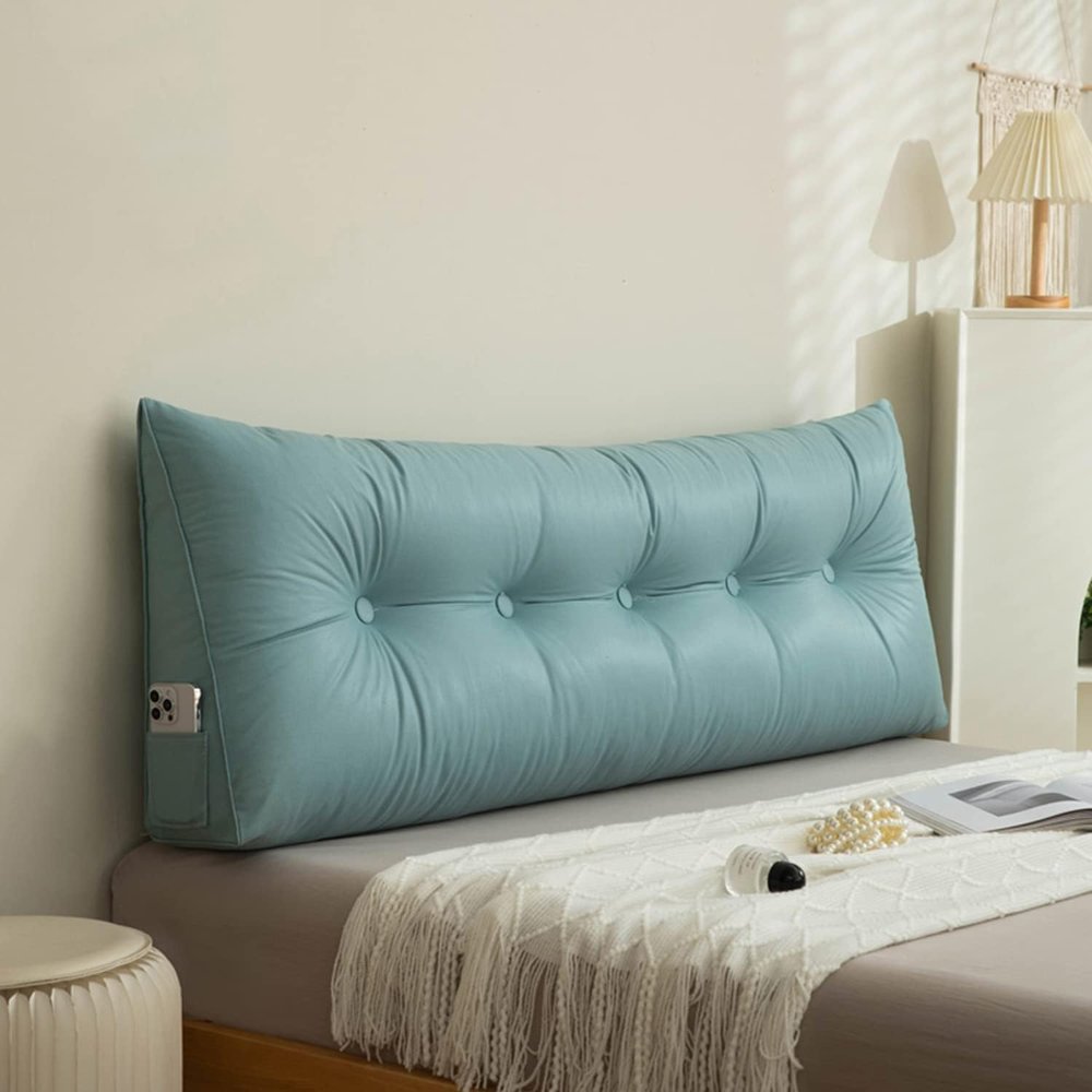 Queen Size Wedge Pillow Bed Rest Reading Pillow, Wedge Cushion Headboard Reading Pillow, Solid Sofa Mattress Wipeable Technical Cloth Cover Bed Backrest (Color : Green, Size : 31.5"/80cm)