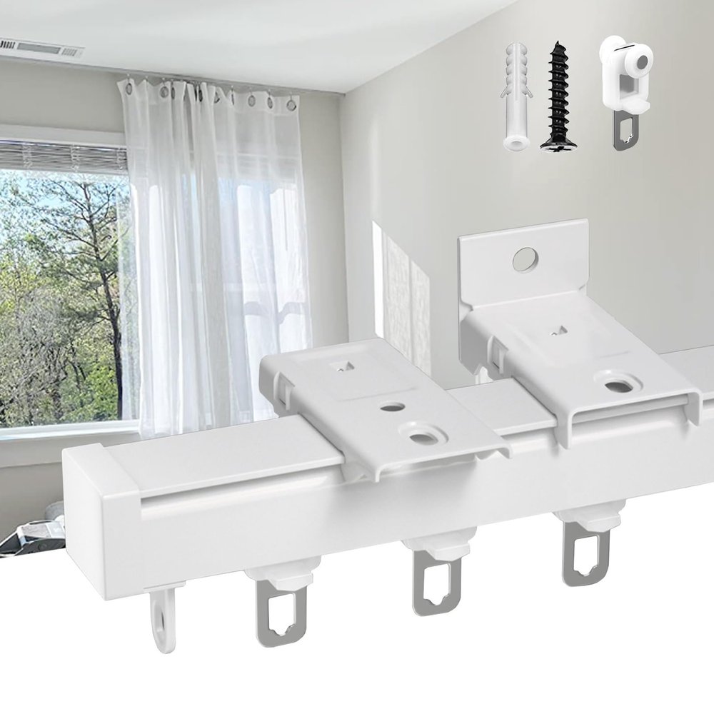 LIYI929GP Outdoor Curtain Track White Black, Ceiling Track for Curtains, Room Divider Curtain Rods, Top Or Side Mount, Curtain Rail Ceiling/Wall Mount Sliding Curtain Track System for RV, Bay Window
