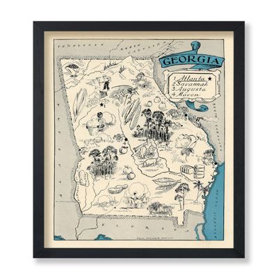 Poster Master Vintage Map Print - Retro Georgia State Poster - Educational Art - Gift for Teacher, Student, Travel Lover - Wall Decoration for Classroom, Office, Dorm - 8x10 UNFRAMED Wall Art