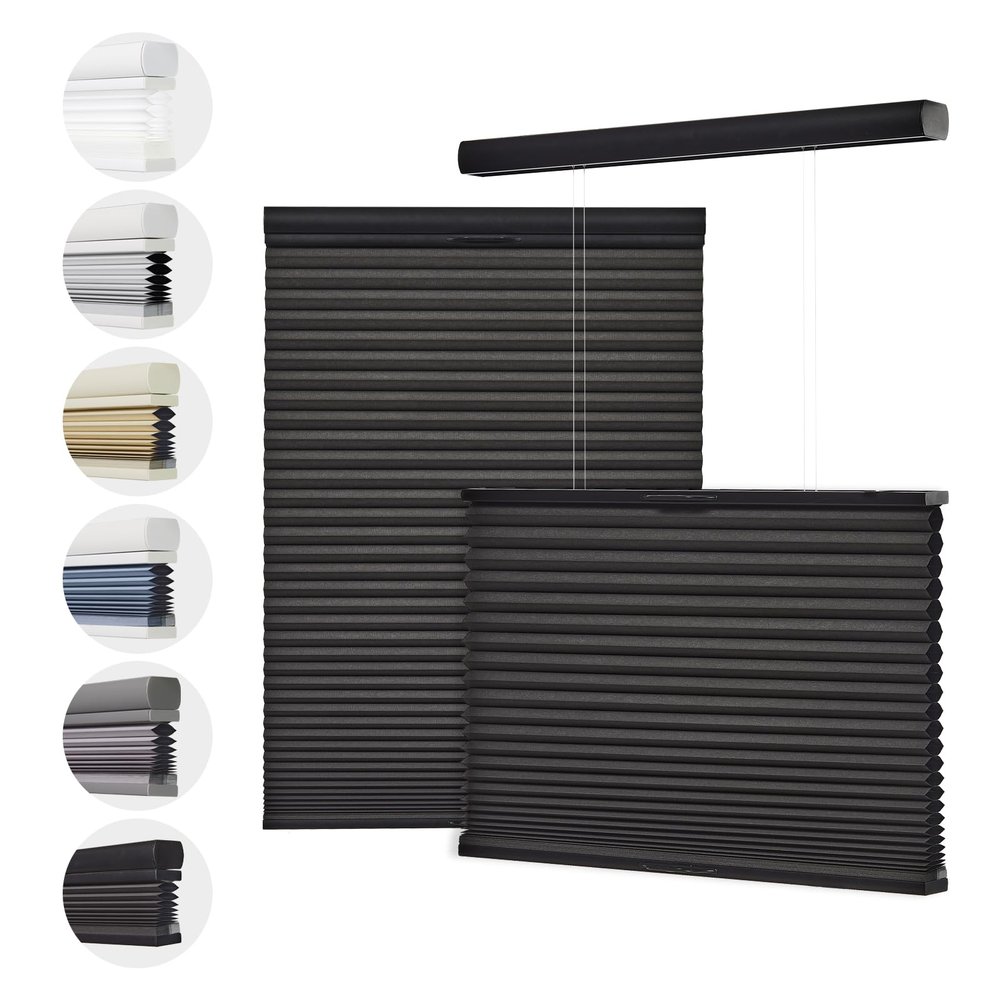 Toanture Top Down Bottom Up Cellular Cordless Blinds, Blackout Honeycomb Window Blinds for Windows Shades, Thermal Insulated 1.8" Single Cell Honeycomb Blinds for Bedroom, Office(Black,75.5"W x 72"H)