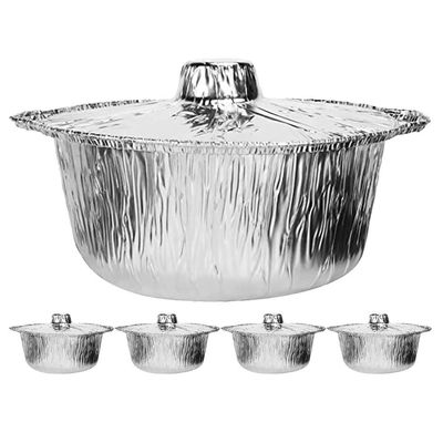 5Pcs Food Baking Pot Convenient Food containers Barbecue Pot Disposable Food Pot Thick Food foil Pot Household Food Pot Food Storage Fryer heatable Aluminum foil Travel