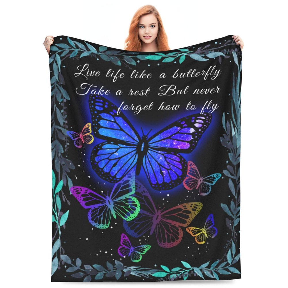 BLUBLU Flannel Fleece Bed Blanket Throw Blanket Lightweight Cozy Plush Blanket for Bedroom Living Room Sofa Couch Butterfly 60"X50"