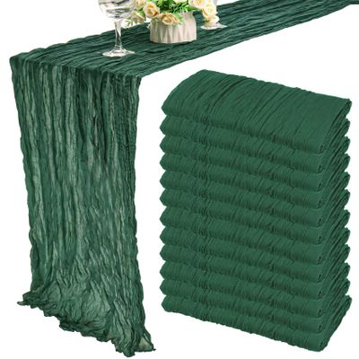 12 Pack 13Ft Cheesecloth Table Runner 35x157 Inch Boho Gauze Table Runner Cheese Cloth Long Rustic Table Runners for Wedding Bridal Shower Birthday Party Table Decor (Dark Green)
