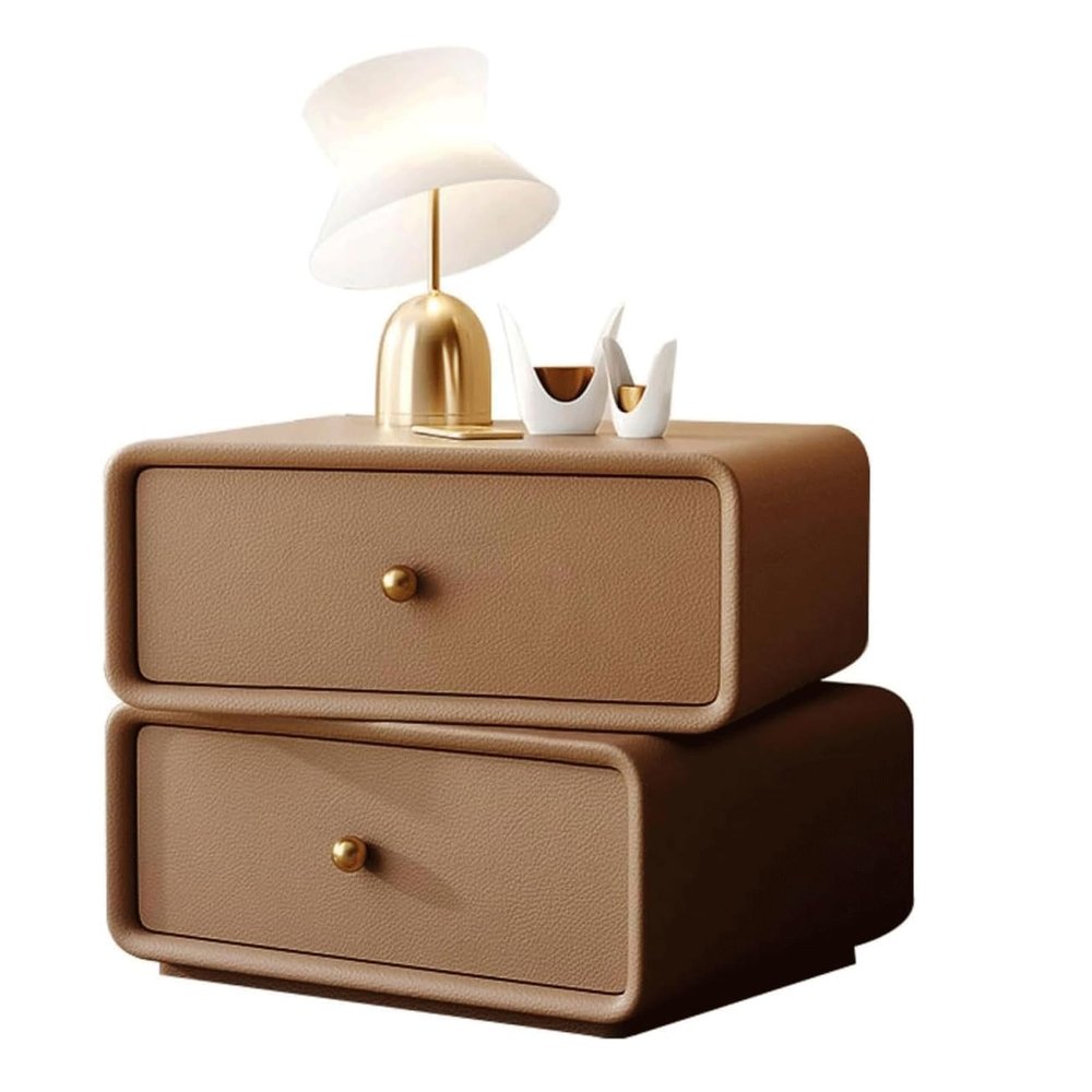 Modern Nightstands Nightstand Leather 2 Drawers End Table Solid Wood Bedside Cabinet Rotating Table Top Bedside Dress Modern Bedside Table Simple Stylish