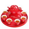 8pc Ceramics Tea Set Chinese Wedding Tea Pot Set Teacup Tradition Red Porcelain Teapot view 1