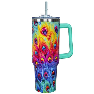 40 Oz Tumbler With Handle 40oz Peacock Tumbler With Lid Straw Double Insulated Travel Coffee Mug Peacock cup Gifts For Women