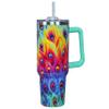 40 Oz Tumbler With Handle 40oz Peacock Tumbler With Lid Straw Double Insulated Travel Coffee Mug Peacock cup Gifts For Women view 1