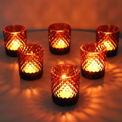 Woho 24pcs Amber Candle Holders for Votive Candles/Tealight Candles, Brown Votive Candle Holder for Boho Home Decor, Glass Tea Lights Candle Holder for Wedding Party Christmas