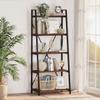 BON AUGURE Ladder Shelf Bookcase, 5-Tier Industrial Ladder Bookshelf, Tall Living Room Shelves, Wood and Metal Leaning Shelf for Home Office, Kitchen, Bedroom, Balcony (Rustic Oak) view 1