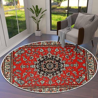 Abstract Red Round Area Rug 3ft,Washable Outdoor Indoor Carpet Runner Rug for Bedroom,Kitchen,Bathroom,Living Room,Area+Rug Small Door Floor Mat Vintage Distressed Traditional Oriental Boho Tribal