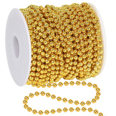 100 Feet Christmas Tree Beads, Gold Christmas Tree Garland Decoration, Plastic Hanging Beads Garland Chain Roll for Xmas Home Mantle Fireplace Wreath Xmas Tree DIY Decoration Supplies