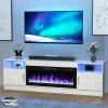 BREEZEHEAT Electric Fireplace TV Stand with 36 inch Fireplace Up to 80" TVs-Led Entertainment Center with Outlet, High Glossy Doors-70 inch TV CabinetModern Media Console for Living Room(White) view 1