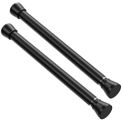 Black Tension Rod 16 to 26 Inch 2 Pack Small Tension Rod Adjustable Curtain Rod Spring Rod No Drilling Expandable Pressure Curtain Rod for Bathroom,Doorway,Door