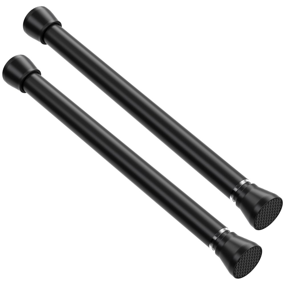 Black Tension Rod 16 to 26 Inch 2 Pack Small Tension Rod Adjustable Curtain Rod Spring Rod No Drilling Expandable Pressure Curtain Rod for Bathroom,Doorway,Door