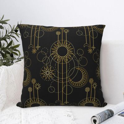 Abstract Gold Sun and Moon Throw Pillow Covers 16"x16" Home Decorative Black Background Cushion Case Farmhouse Decor for Sofa Couch Square Pillowcase (1pcs)