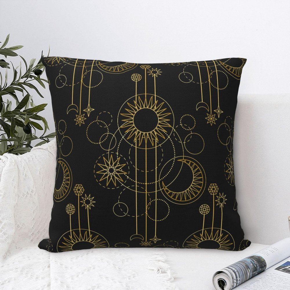 Abstract Gold Sun and Moon Throw Pillow Covers 16"x16" Home Decorative Black Background Cushion Case Farmhouse Decor for Sofa Couch Square Pillowcase (1pcs)