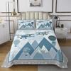 Cartoon Aircraft Kids Bedspread Queen Size,Airplanes Hot Air Balloon Cute Coverlet Set for Boys Girls Adults,Abstract Mountains Starry Clouds Quilted Coverlet,Blue Grey Bedding Quilt,2 Pillowcases view 2