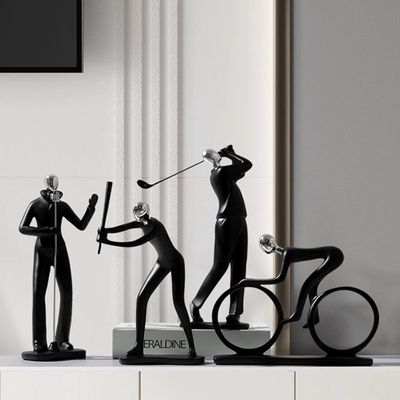 Linxia 4pcs Minimalist Home Decor Resin Art Sports Man Figure Home Office Desk Cabinet Shelf Unique Decor Sculpture Housewarming Gifts (Set C: Singer, Baseball Player, Golfer, Cyclist)