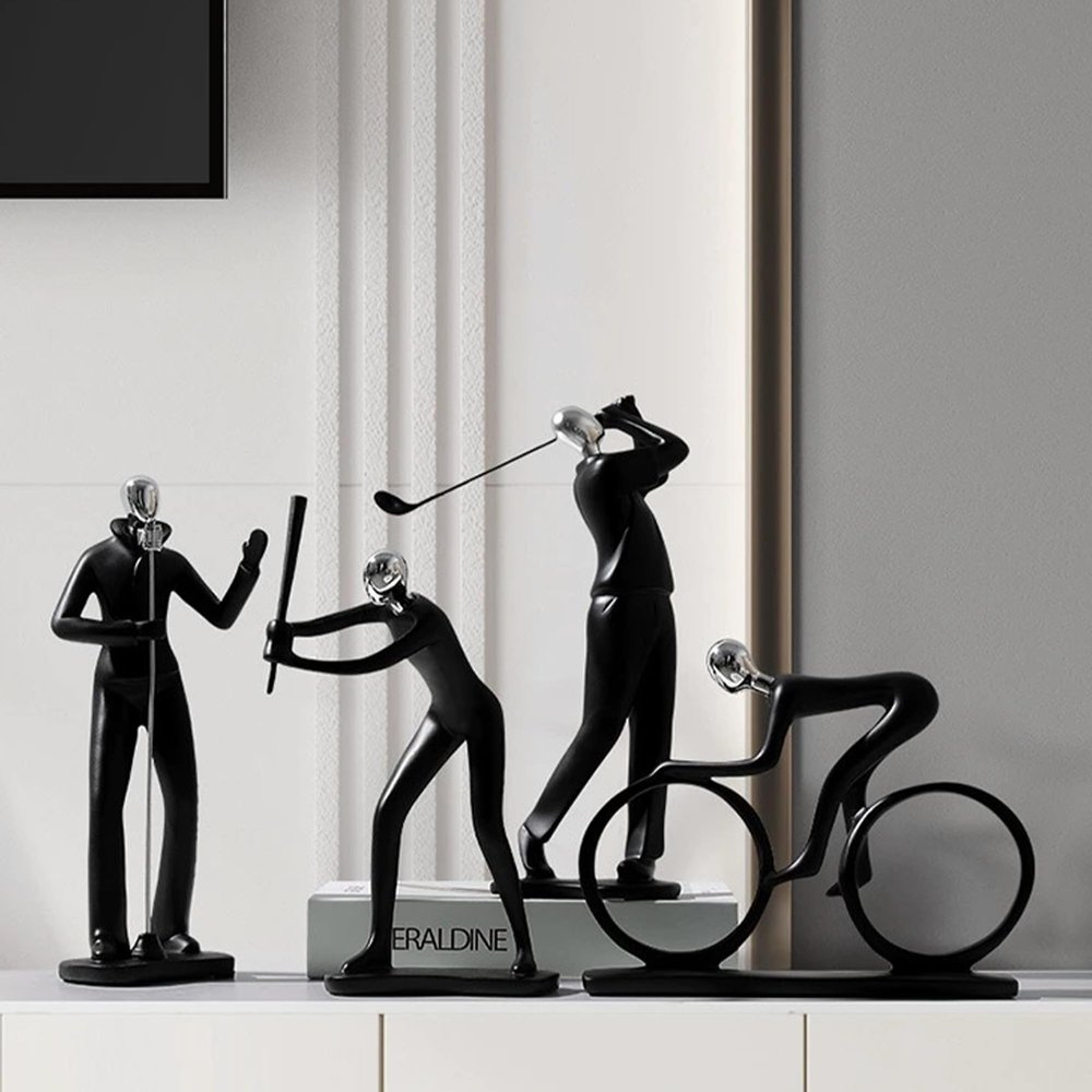 Linxia 4pcs Minimalist Home Decor Resin Art Sports Man Figure Home Office Desk Cabinet Shelf Unique Decor Sculpture Housewarming Gifts (Set C: Singer, Baseball Player, Golfer, Cyclist)