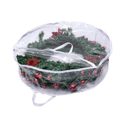 TITA-DONG Christmas Wreath Storage Bag, Transparent Garland Holiday Container, Clear Wreath Storage Container with Dual Zipper and Reinforced Handle Seasonal Storage for Protect Wreath(24inch)