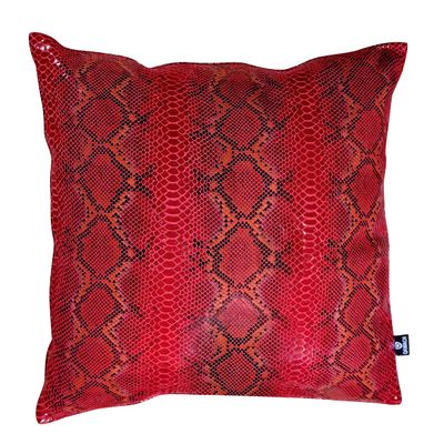QAWACH Lambskin Leather Pillow Cover - Decorative Sofa Cushion Case - Throw Covers for Living Room & Bedroom, 22" x 22" - Bold Red Python Pack of 1