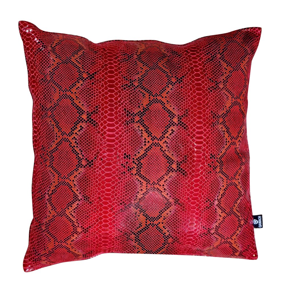 QAWACH Lambskin Leather Pillow Cover - Decorative Sofa Cushion Case - Throw Covers for Living Room & Bedroom, 22" x 22" - Bold Red Python Pack of 1