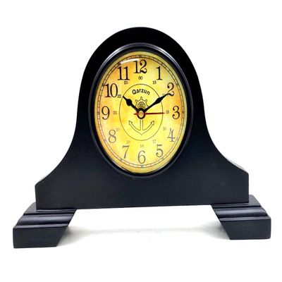 Qarzun Wood Vintage Style Desk Clock British Style Table Clock Shelf Clock Black Wood Bedroom, Dining Room Decorative