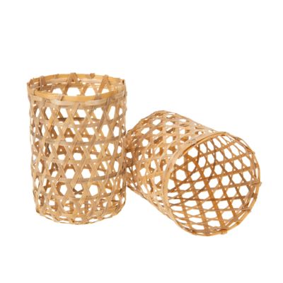 BESTonZON 2pcs Bamboo Cup Sleeves Glass Decor Glass Coffee Tumbler Rattan Vase Wedding Centerpieces for Tables Vases in Bulk Wicker Cup Weaving Cover Accessory Dining Table