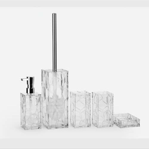 TITA-DONG Clear Bathroom Accessories Set 5 pcs Acrylic Bathroom Decor Gift Set - Toothbrush Holder, Toothbrush Cup, Dispenser Soap Dish Toilet Brush Set for Elegant Bathroom Decor and Gift Set(#1)