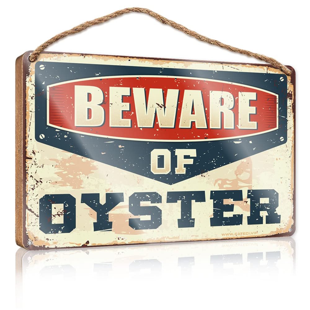 CakJuice Hanging Sign Decor Beware of Oyster Wooden Sign Funny Desk Signs Bathroom Wood Sign (Size : 23X35CM)