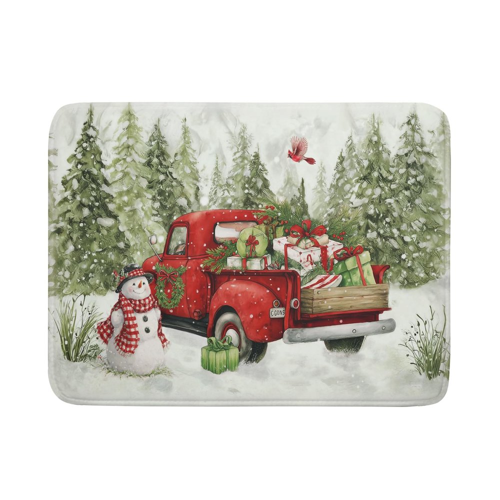 Christmas Red Truck Dish Mat for Kitchen Counter 18x24in, Winter Holiday Xmas Tree Snowman Farmhouse Absorbent Dishes Drainer Drying Mats Fast Dry Washable Microfiber Draining Pad