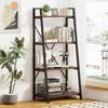 BON AUGURE Industrial Ladder Shelf Bookcase, 4 Tier Rustic Ladder Bookshelf, Standing Leaning Book Shelves for Living Room (Rustic Oak) view 1