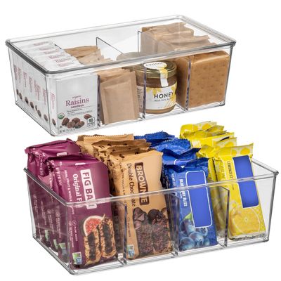 ClearSpace Pantry Organization and Storage Bins with Removable Dividers & Lids  Perfect Pantry Organizers or Kitchen Organization  Refrigerator Organizer Bins, Cabinet Organizers, 2 Pack