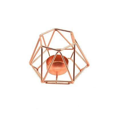 Candle Holder Stand Golden Iron Wire Aroma Romantic Candle Holder Candlestick Copper 3D Geometric Wedding Holidays Birthday Christmas Halloween Candlestick Holders (Color : Rose Gold)