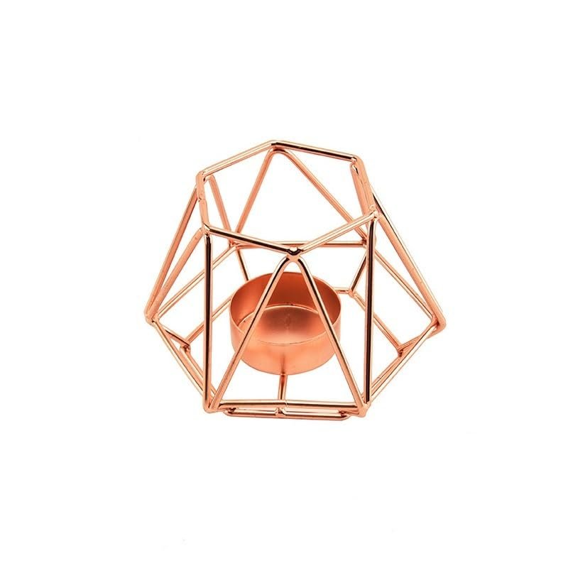 Candle Holder Stand Golden Iron Wire Aroma Romantic Candle Holder Candlestick Copper 3D Geometric Wedding Holidays Birthday Christmas Halloween Candlestick Holders (Color : Rose Gold)