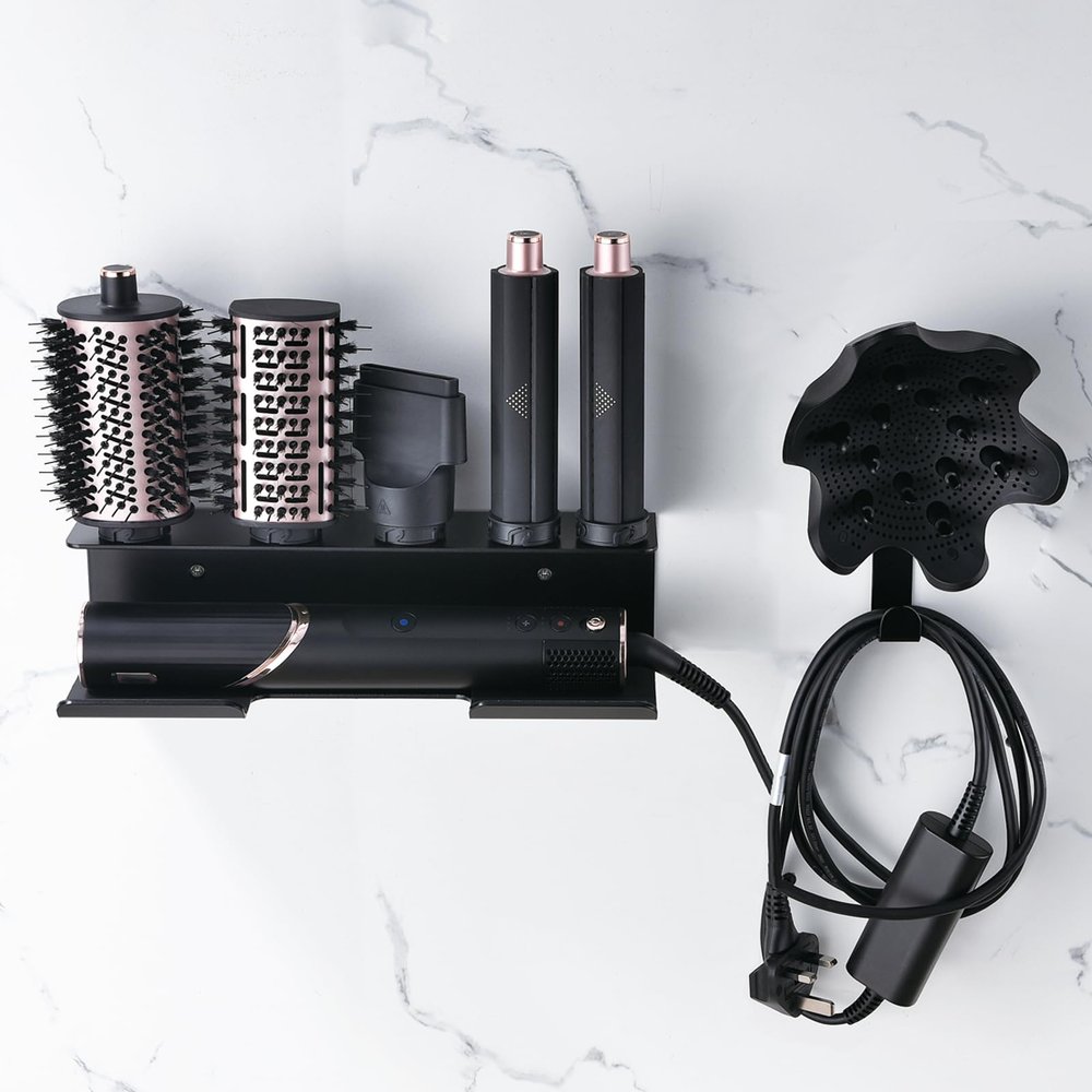 Affogato Hair Dryer Holder Compatible with Shark FlexStyle, Wall Mount Organizer for Shark Flex Style HD430/HD435/HD440BK/HD433CP Attachments, Storage Rack for Curlers Brushes Diffuser Accessories