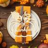 12 Pcs Thanksgiving Pumpkin Wooden Plate Decor Grateful Wood Cutouts Fall Autumn Thankful Blessed Favour Gather Party Place Card Table Settings Signs for Farmhouse Dining Table Holiday Harvest view 1