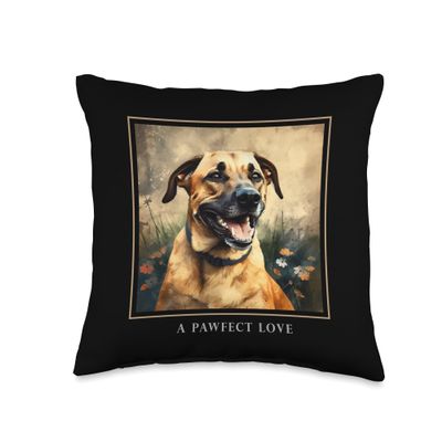 Black Mouth Cur Dog Garden Flowers Painting Pet Mom Dad Throw Pillow
