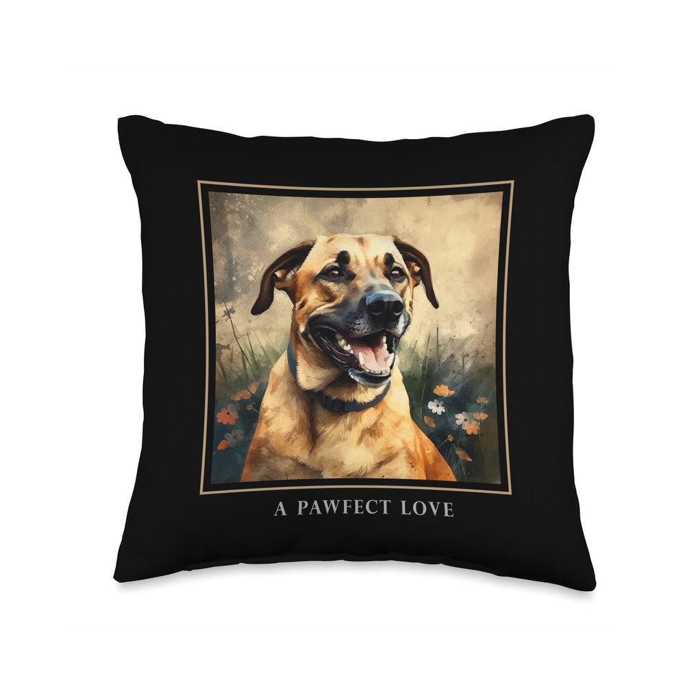 Black Mouth Cur Dog Garden Flowers Painting Pet Mom Dad Throw Pillow