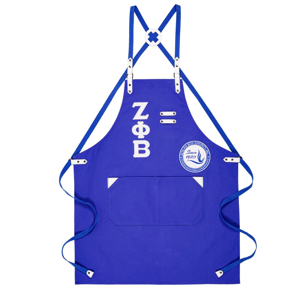 BBGreek Zeta Phi Beta Sorority Paraphernalia - Official Vendor - Canvas and Vegan Leather Apron - Apron with Pockets