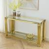 SSLine Modern Luxury Console Table Rectangular Glass Accent Entryway Table for Hallway Living Room, 2-Tier Storage, Gold Pipe Stainless Steel Frame Design view 1