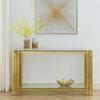 SSLine Modern Luxury Console Table Rectangular Glass Accent Entryway Table for Hallway Living Room, 2-Tier Storage, Gold Pipe Stainless Steel Frame Design view 3