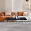 SSLine Black Glass Coffee Table with Silver Stainless Steel Legs Luxury Rectangular Coffee Table for Living Room Modern Elegant Cocktail Center Table with Irregular Line Frame Decor for Home Office view 4