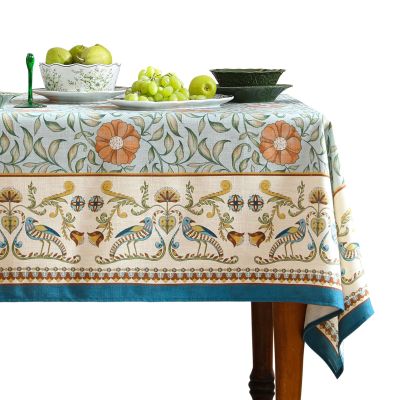 patdrea Designer French Linen Blue Tablecloth for Rectangle Table,Vintage Floral Table Cloth,Colorful Decoration Fall Cover Kitchen Dining for Thanksgiving,Tea Party,Christmas,63"x87"-Wensel