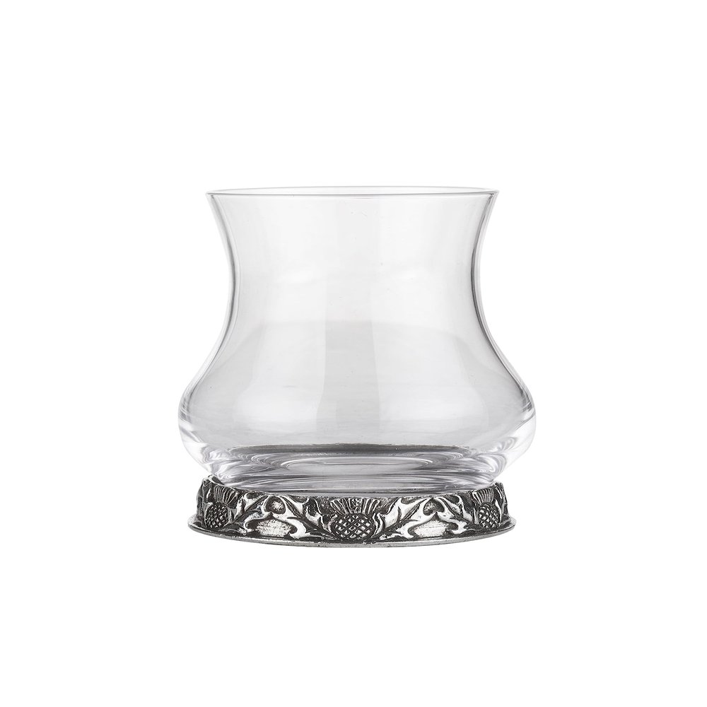 A E Williams Scottish Thistle Flower Whisky Tasting Glass Set with Pewter Base | Heavy Bottom Design | Large Dram Glasses for Perfect Party Gift