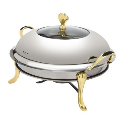Round Chafing Dish Stainless Steel Chafer Roll Top Chafer for Catering Buffet Warmer Set Dinner Serving Buffet Warmer with Pans and Fuel Holders for Home and Restaurant Use(Style 12,Gold)