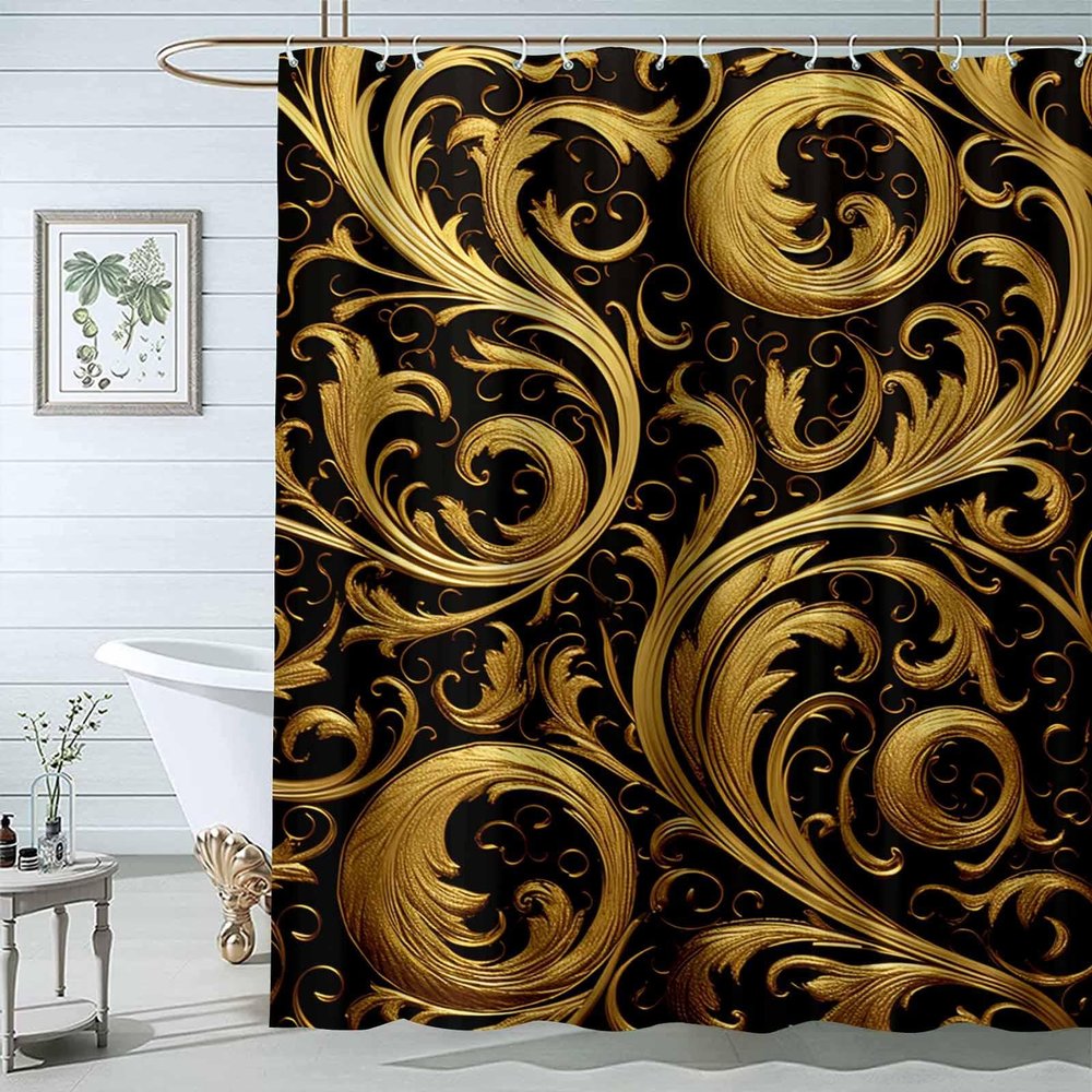 JOSUE Shower Curtain, Gold,Black Shower Curtains for Bathroom,Waterproof Quick-Dry Polyester Fabric Shower Curtain with 12 Hooks - 180x200cm(65x78in)