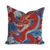 MangGou Auqa Blue and Red Dragon Farmhouse Cushion Cover Chinoiserie Asian Dragon Cushion Cover Oriental Toile Chinoiserie Pillowcase for Living Room Bedroom 22x22in White Linen Birthday Gift view 1
