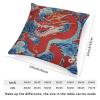 MangGou Auqa Blue and Red Dragon Farmhouse Cushion Cover Chinoiserie Asian Dragon Cushion Cover Oriental Toile Chinoiserie Pillowcase for Living Room Bedroom 22x22in White Linen Birthday Gift view 2